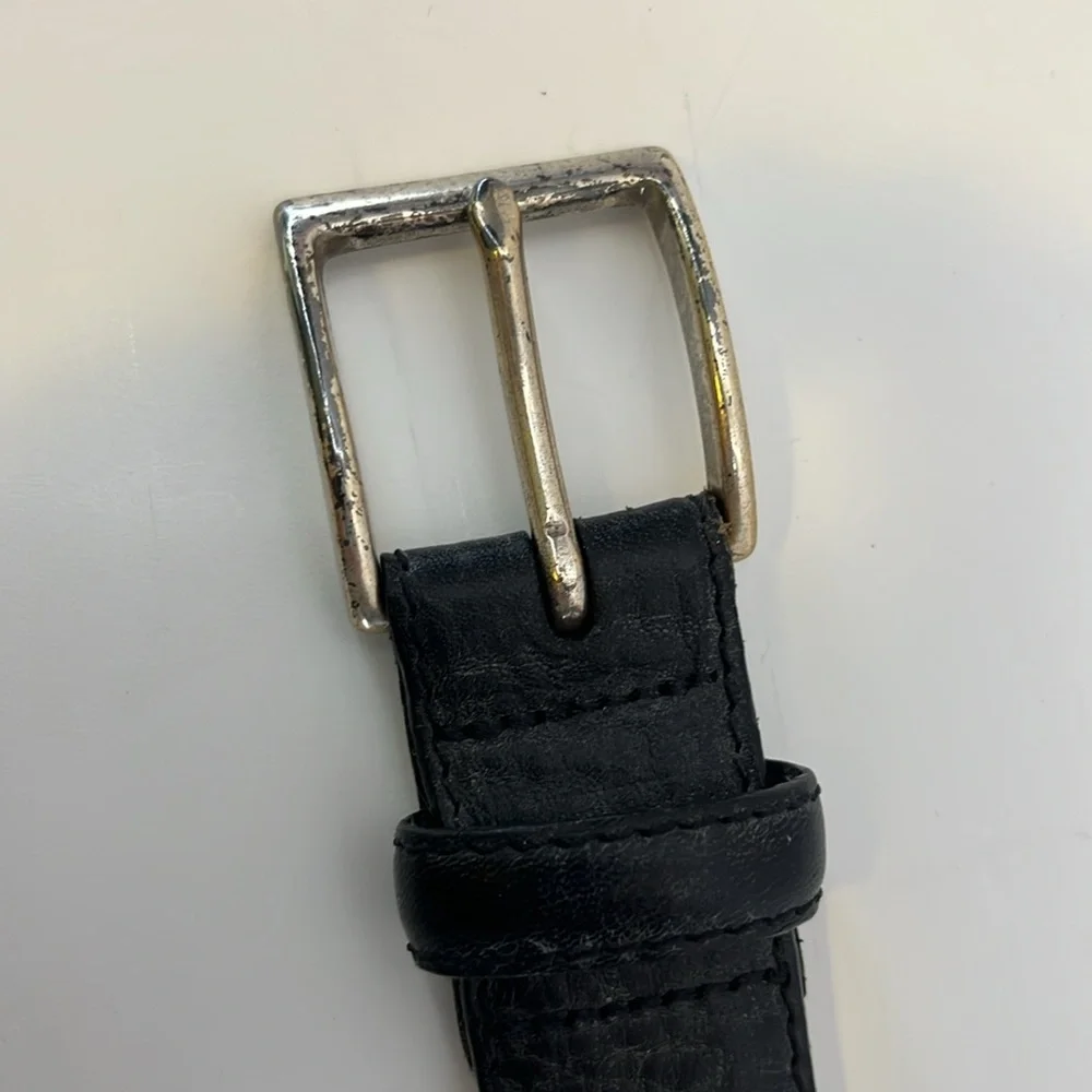 FOSSIL Black Leather Belt with Silver Tone Buckle & Tip - Men’s size 38